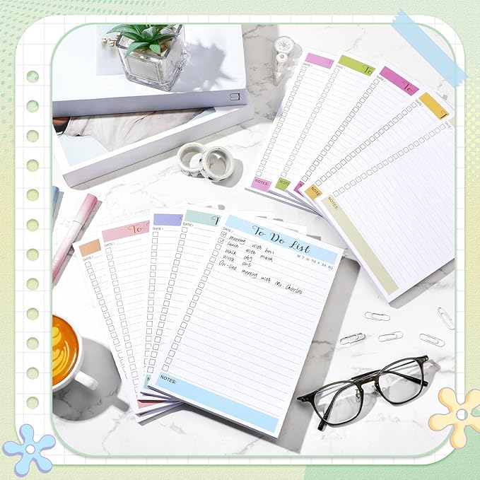 Censen 10 Packs To Do List Notepads, Simple Daily Reminder Checklist Planner Mix Color for Organizing, Planning, College Ruled, Office Gifts, 8.5 x 5.5 Inches, 60 Sheets Each