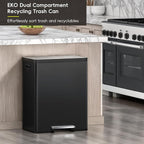 EKO EcoCasa II 36L+24L Dual Trash Can with Recycle Bin, Stainless Steel Garbage Can with Lid, Deodorizer Compartment, Odor-Proof and Fingerprint Resistant, Matte Black