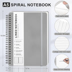 ABERLLS Gray Lined Spiral Journal Notebook with 160 Pages, 8×5.7in, A5 Spiral Notebook, Journaling Notebooks for Work, School, Women, Men, College Ruled Spiral Notebook, Hardcover Leather Journals