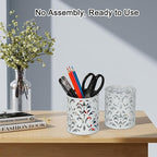 EasyPAG White Pen Holder for Desk, 2 Pack Round Pen Organizer, Brush Holder for Vanity, Metal Pencil Cup Organizer for Home, Office, Classroom, School