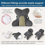 Ailuteie Lumbar Support Pillow(Pat. Pend) – Ergonomic Multi-Zone Back Cushion for Lower Back Pain Relief, Ideal for Office Chair, Car Seat & Home Reading,Steel Gray