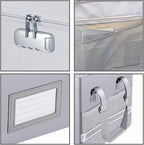 ENGPOW File Box with Lock, Fireproof Document Box with Zipper＆Pockets, Collapsible File Organizer Filing Storage Cabinet with Handle, Portable Home Office Safe for Hanging Letter/Legal Folder,Silver
