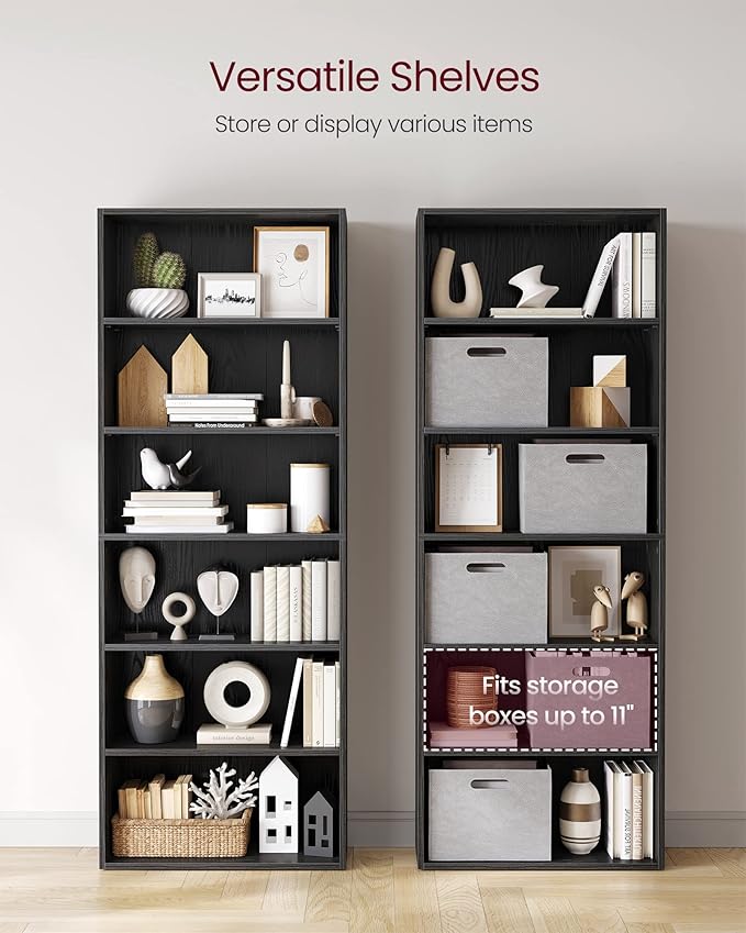 VASAGLE Set of 2 Bookshelves, 23.6 Inches Wide, 6-Tier Open Bookcases with Adjustable Storage Shelves, Floor Standing Units, Ebony Black ULBC166T56-2