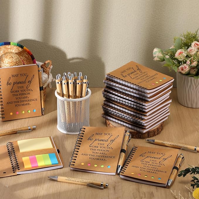Moinchore 20 Sets Employee Appreciation Gift Inspirational Spiral Notebook with Bamboo Pen Sticky Note Thank You Valentines Day Gift for Coworker Office Staff Team Nurse Teacher (May You Be Proud)