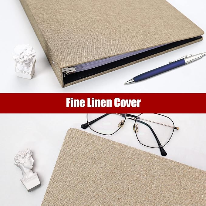 Vienrose 3 Ring Binder 1 Inch Round Rings with Linen Fabric Cover, Fits 8.5 x 11 Inch Paper, Durable Organizer for School, Office, Home, Recipes, Khaki