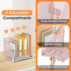 OrgMate Desk File Folder Holder Organizer-4 Vertical Compartments Racks and Paper Letter Tray,Mesh Magazine File Holder Sorter,Desktop Accessories & Workspace Organizers for Home,Office,School-Pink