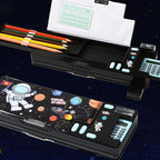 Pop Up Multifunction Pencil Case, Cute Cartoon Pen Box Organizer Stationery with Calculators, Sharpener, Schedule, School Supplies, Best Birthday Gifts for Kids Teens (Black)