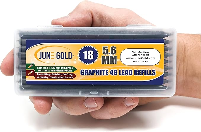 June Gold 18 Pieces, 5.6 mm 4B Lead Refills, 120 mm Length, Extreme Bold Thickness, Break Resistant Lead/Graphite