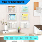 GDINDINFAN Single Pocket Wall File Holder, Mesh Hanging File Folder Paper Organizer, Vertical Wall Mounted Mail Basket, Storage Organization Magazine Rack for Office, Home and School, White