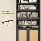 81" Tall Arched Cabinets,Bookcase with storage,Mid-Century Modern 6-Tier Bookshelf with Door,2 Book Risers and Adjustable Shelves offering more storage space for Living Room,Home Office,Black+Oak