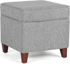 Asense 17 Inch Square Storage Ottoman,Small Foot Rest Stool for Couch, Linen Fabric Upholstered Footstool Cube for Entryway Bedroom Living Room, Light Grey
