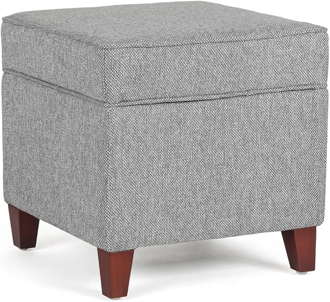 Asense 17 Inch Square Storage Ottoman,Small Foot Rest Stool for Couch, Linen Fabric Upholstered Footstool Cube for Entryway Bedroom Living Room, Light Grey