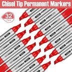 Fuutreo 32 Pcs Jumbo Permanent Markers Bulk Large Chisel Tip Permanent Markers Waterproof Jumbo Pens Quick Drying Office Supplies(Red)