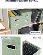 Oterri File Organizer Box with Lid, Hanging Filing File Box with Mesh Pocket, Document Organizer Box for Letter Files, Portable Storage Box(1 PCS, Green)