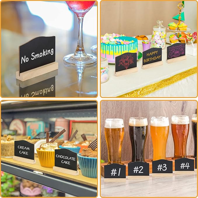 ALOTCHE Mini Chalkboard Signs with Stand, 16 Pack Reusable Wooden Tabletop Chalkboard 4 X 3 Inch, Buffet Food Signs for Party Black Mini Tabletop Sign for Restaurant, Wedding and Bar Countertop