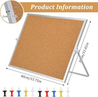 1 Pcs 11.81"×15.74" Cork Bulletin Board, Double Sided Pin with Silver Aluminum Border, Small Desktop Cork Board with Stand for Home, Office, School, Desk Message or Picture