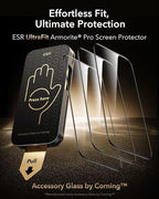 ESR Accessory Glass by Corning™ 3 Pack 9H+ Glass for iPhone 16/15 Screen Protector, Military Grade Shatterproof & Durable with UltraFit Tray