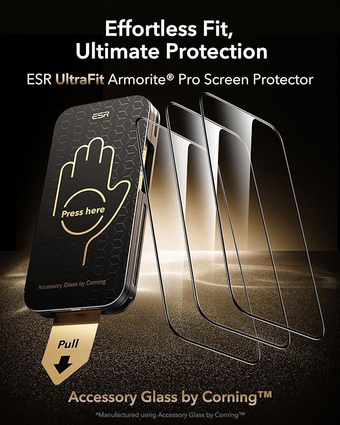 ESR Accessory Glass by Corning™ 3 Pack 9H+ Glass for iPhone 16 Pro Max Screen Protector, Military Grade Shatterproof & Durable with UltraFit Tray