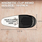 50 Magnetic Memo Holders Set - Customizable Text, Logo - Large Clip, Plastic - Clear