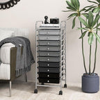 GLACER 10 Drawers Rolling Cart, Storage Cart with w/Removable Drawers & Steel Frame, Utility Mobile Trolley w/Universal Casters & 2 Brakes, Organizer Cart for Home, School, Office (Gradient Grey)