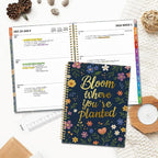 SUNEE 2026 Weekly and Monthly Planner - from January 2026 - December 2026, Daily Agenda Planner with Monthly Tab, Flexible Cover, Note Pages, Pockets, Bookmark, Spiral Binding, Navy Flower, 8.5"x11"