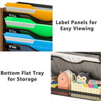 6-Tier Wall File Organizer with Bottom Tray, Ironwood Mail Organizer Wall Mounted with Metal Mesh, Document Organizer for Paper, Folder, Magazine, Office Desk Accessories for Home Cubicle Countertop