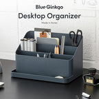 BLUE GINKGO Desk Organizer – Korean-Made Office Storage for Pens, Notes, Mail, and Supplies (Prussian Blue)