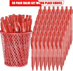 deegtran Pens Bulk, 50 Pack No Bleed Red Ink Click Pens with Soft Grip, Wholesale Retractable Ballpoint Pens for Office School, Medium Point Smooth 1.0MM