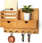 Rebee Vision Modern Farmhouse Key Holder Wall Mount with 2 Drawer Organizer - Mail Holder for Wall with 6 Key Hooks - Ideal for Entryway, Kitchen, and Living Room Decor (Light Brown)