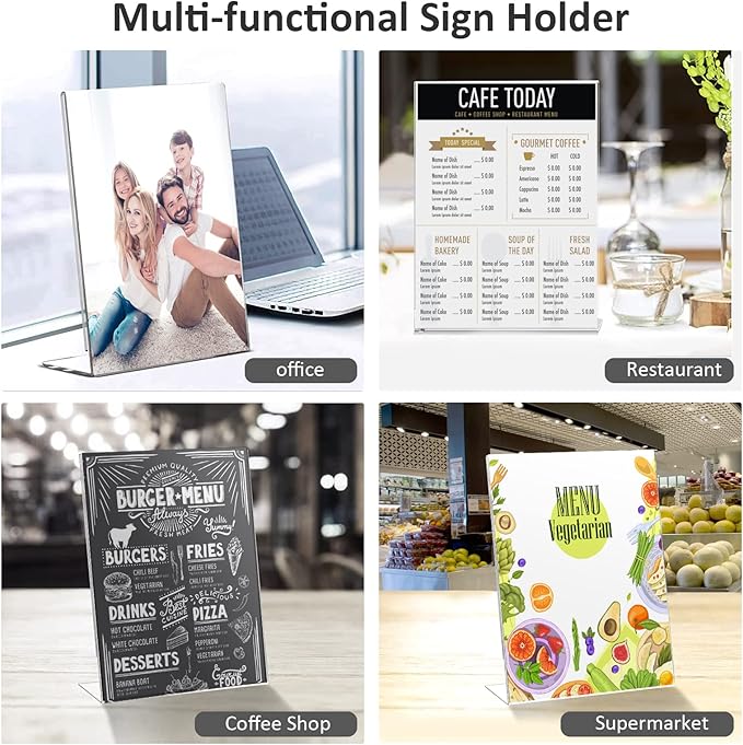 Ludery 8.5x11 Inches Acrylic Sign Slant Back Holder, Plastic Display Stand,Brochure Holder, Table Top Sign Holder For Office, Home, Store, Restaurant… (4pack)