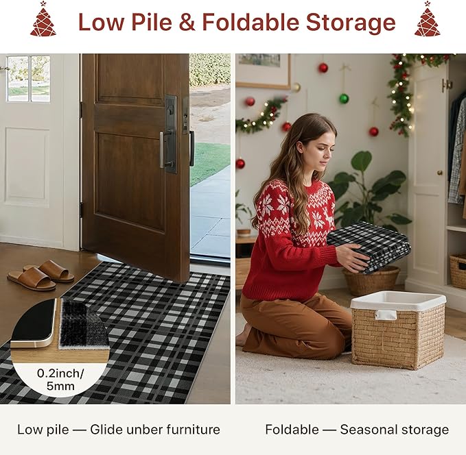 GENIMO Checkered Rug 3x5 Ft Black and White Fine Plaid Outdoor Rug Buffalo Plaid Rugs Mat Fall Doormats Washable Rug for Front Porch Decor Indoor Entrance Patio Balcony Entryway