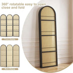 Rattan Room Divider with Built-in Bookshelf | Foldable Privacy Screen & Portable Partition for Home Office, Bedroom, Reading Nook | Wooden Frame, Freestanding Design (Black-Rattan)