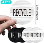 4PCS Recycle and Trash Sign Sticker for Kitchen,Self-adhensive Modern Circle Recycling Sticker for Trash Cans and Recycling Bin, Waste and Recycle Decals for Garbage Can Indoor &Outdoor Use 4Inch
