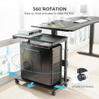 EUREKA ERGONOMIC PC Stand Computer Cart, Height Adjustable Tower Stand 2-Tier Suit for ATX Case Printer, Metal Rolling Cart on Wheels for Gaming Home Office, Black