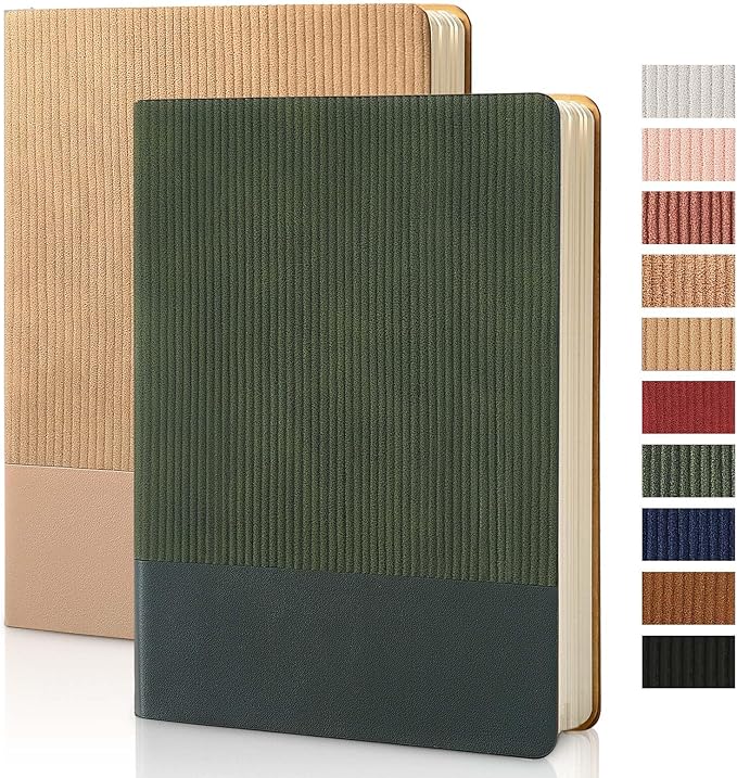 TSFPapier Lined Journal Notebook for Work College Ruled Note Book 5.79"x8.27" A5 PU Leather Daily Journaling 216 Pages for Women Men Writing Home School Supplies Business (Khaki/Green)