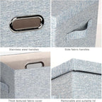 Graciadeco Large 17" 36 Quart Collapsible Stackable Storage Bins with Lids, 3 Packs Blue-Grey Linen Fabric Closet Boxes with Lids, Storage Cube Baskets Container Organizers for Bedroom (17x12x11)