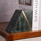 Cork & Mill Marble Bookends, Heavy Book Ends for Shelves, Handcrafted Solid Marble Bookshelf Decor, Decorative Green Book Stoppers with Gold Brass Accent, Non-Skid Bottom, Set of 2