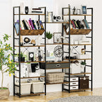 NUMENN Triple Wide 6 Tier Bookshelf, Adjustable Rustic Industrial Style Book Shelves, Modern Bookcases and Bookshelves Furniture for Bedroom, Living Room and Home Office, Vintage Brown