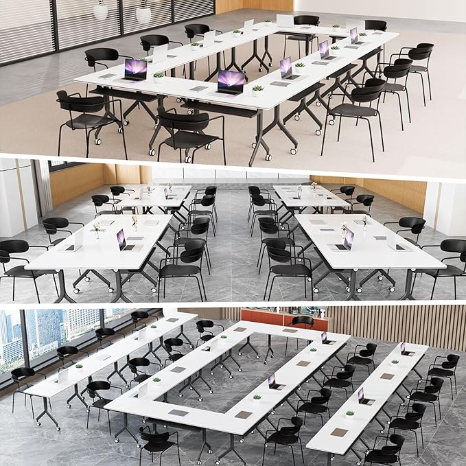 Goakwwuz Conference Room Table, Folding Conference Tables,Thicken Grey Tabletop,Flip Top Wooden Seminar Meeting Room Table for Conference Room Offices (8, Black Drawer, 55.1”)