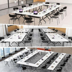Goakwwuz Conference Room Table, Folding Conference Tables,Thicken Grey Tabletop,Flip Top Wooden Seminar Meeting Room Table for Conference Room Offices (8, Black Drawer, 55.1”)