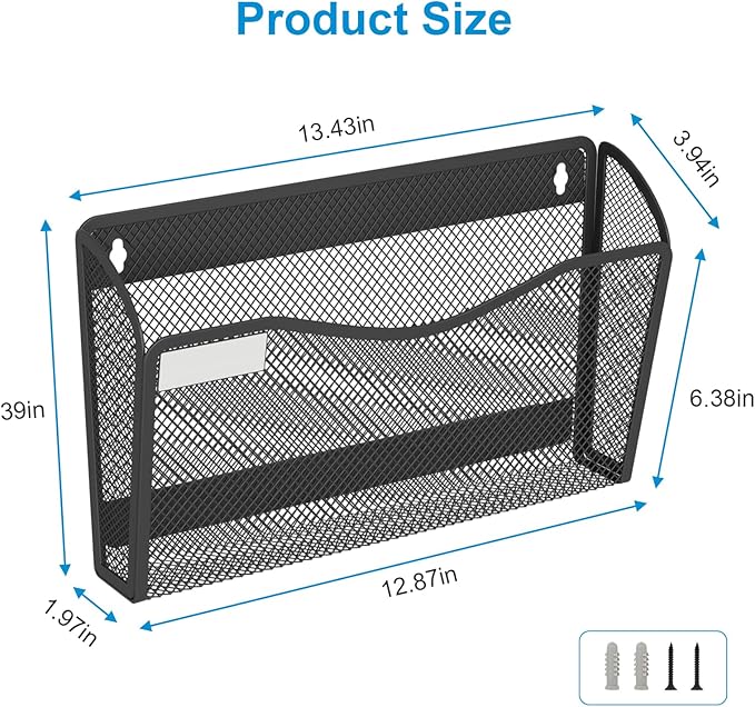 BOHDK Magnetic Wall File Holder 3-Pack - Mesh Organizer with Strong Magnets for Office, Home & School - Space Saving Black Document Organizer