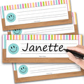 Desk Name Tags for Classroom -25 Student Name Plates for Classroom Kindergarten, Preschool, 1st, 2nd & 3rd Grade, 9x3 Teacher Nameplates for Student Desks & Cubbies, Smiley Nametags