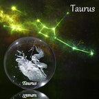 3D Laser Constellation Crystal Ball Crystal Paperweight Full Sphere Glass Fengshui with Sliver-Plated Flowering Stand(Taurus)