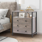 Edbuosy 3 Wooden Drawers Night Stand, 27 Inch Wide Nightstand with Charging Station and Adjustable Drawers, Small Dresser for Closet, Bedside Table for Living Room/Bedroom/Office, Gray.