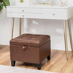 Asense 17 Inch Faux Leather Ottoman with Storage, Square Ottoman Footstool Upholstered Footrest for Couch Entryway Bedroom Living Room, Coffee