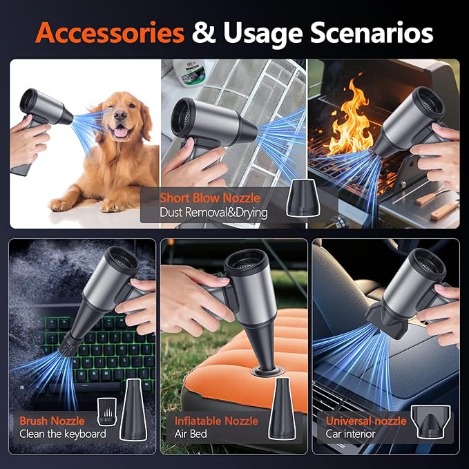 Air Duster - 130000 RPM Super Power, Compressed Air Duster & Mini Vacuum, 7500 mAh Rechargeable Battery, Wireless & Rechargeable for Car/Home