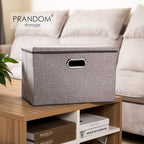 PRANDOM Large Foldable Storage Bin with Lid [1-Pack] Linen Fabric Decorative Storage Box Organizer Containers Basket Cube with Handles Divider for Bedroom Closet Office Living Room (17.7x11.8x11.8)