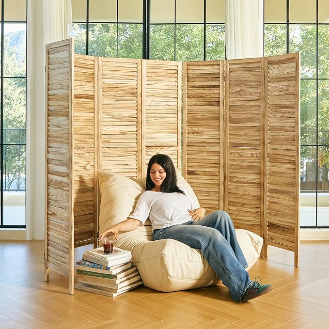 Room Dividers and Folding Privacy Screens, Wood Louvered Separators Divider Wall for Home Office Bedroom - 8 Panels (Natural)