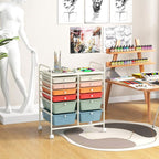 LDAILY 12 Drawer Rolling Storage Cart, Craft Cart Organizer on Wheels w/Metal Frame, Large Capacity & Smooth Drawer, Rolling Cart w/Drawers for Classroom, Office