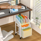 Rolling File Cabinet with Adjustable Dividers, Mobile Filing Cabinet with 2 Storage Drawers on Lockable Wheels, Hanging File Organizer Beside Under Desk for Office, Home, White（Patent Pending）